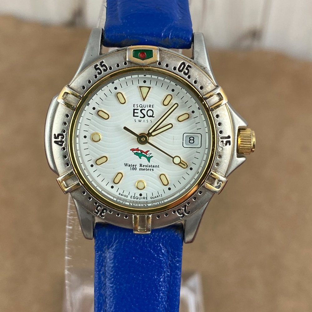 Vintage Movado ESQ Date Diver Swiss Watch New Blue Strap
